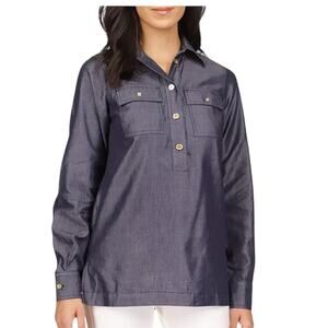 Michael Michael Kors Button Placket Tencel Long Sleeve Point Blouse NEW Size XS